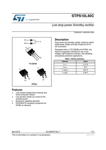  Datasheet Preview Page 1